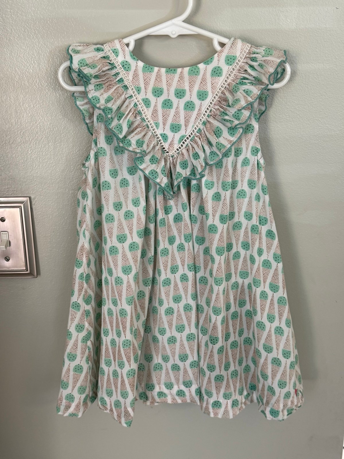 Pink Chicken Mint Ice Cream Cones Summer Dress Ruffle Trim Toddler Girl’s 3T