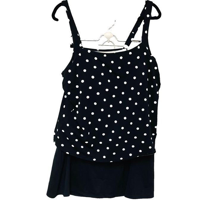 Lands End Tankini Swimsuit Women 18W Black Polka Dot 2 PC Tank Top Skirt Beach