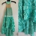 Weissman Dance costume aqua blue teal hi low gold sequin dress 8040 child LC