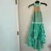 Weissman Dance costume aqua blue teal hi low gold sequin dress 8040 child LC