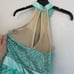 Weissman Dance costume aqua blue teal hi low gold sequin dress 8040 child LC