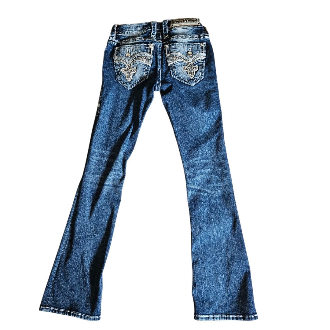 Rock Revival Boot Jeans Women 25 Denim Leni Embellished Thigh Fade Bling Pockets