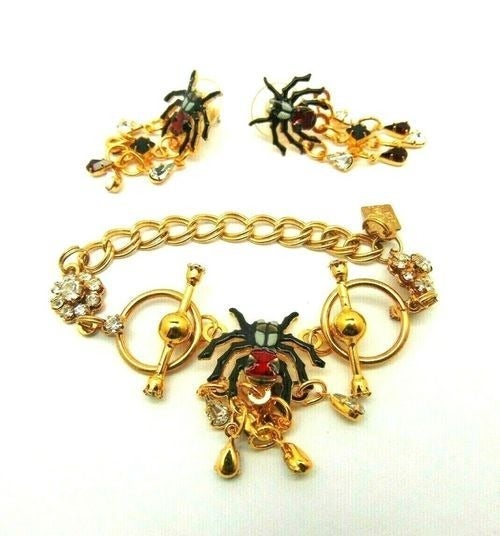 Lunch Ritz Black Widow Spider Bracelet Earrings 3 Pc Set RARE NBW BeadRage