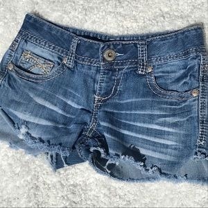 Frayed and Embellished Jean Shorts