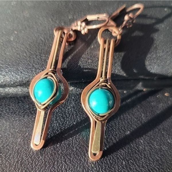 Vintage Free-form Copper? And Bead Leverback Earrings