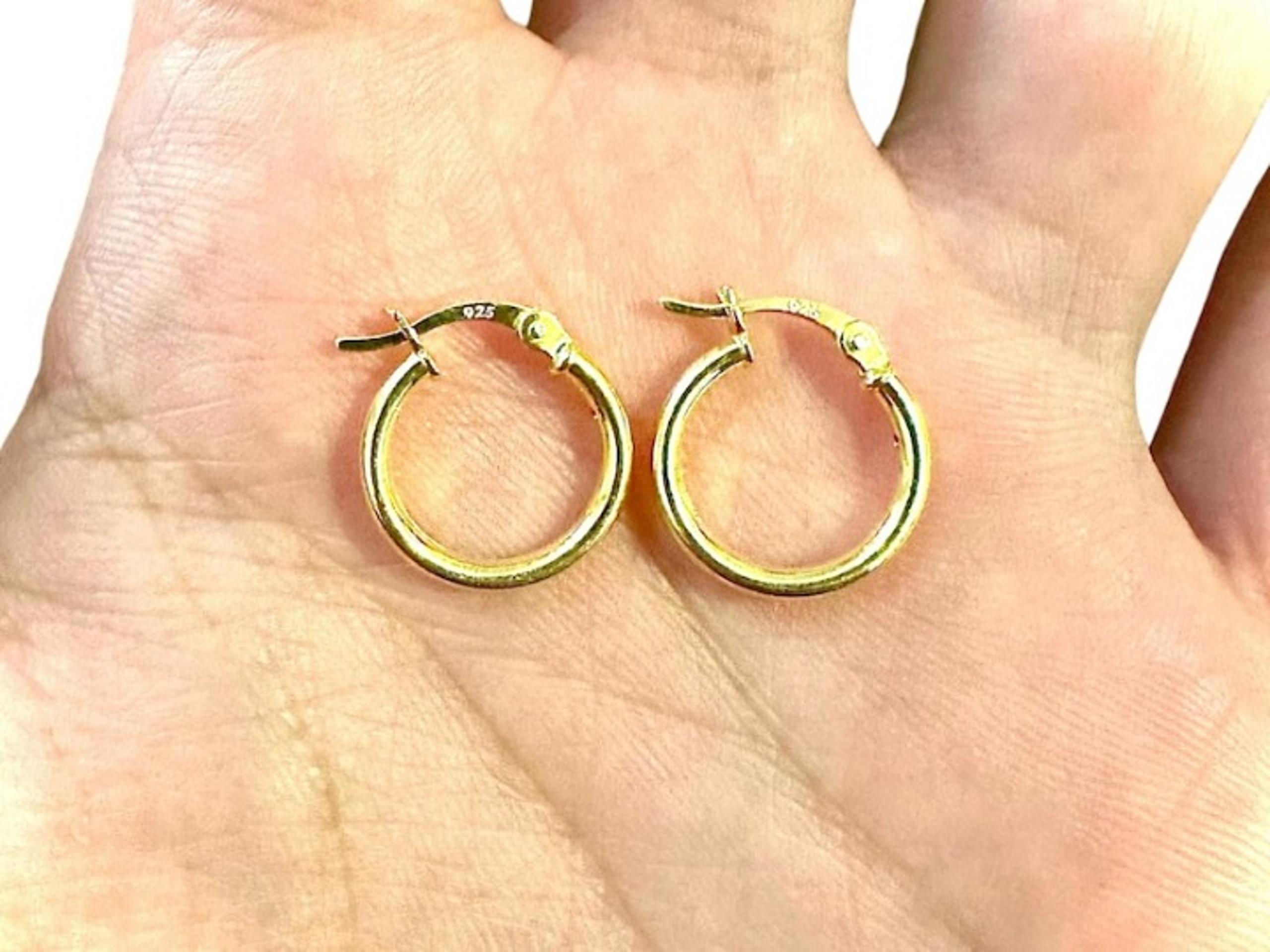 15mm Hoop 14k Gold Plated 925 Sterling Silver Earrings for Women