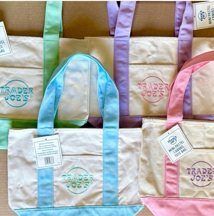 Trader Joes Mini Pastel Canvas Tote Bag 4 Piece Set NEW!