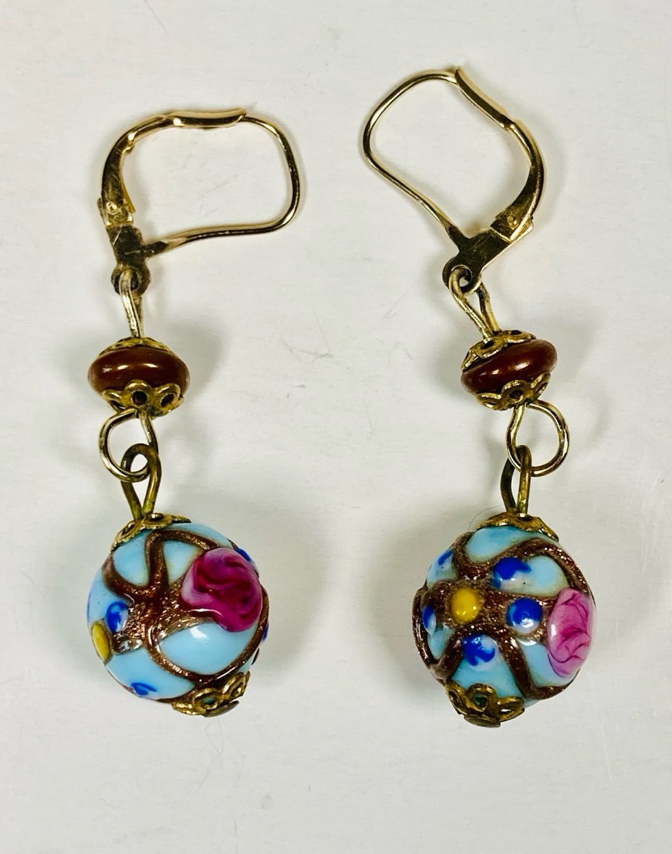 14k Gold Fiorato Murano Glass Earrings – Elegant Vintage - Lever-Back