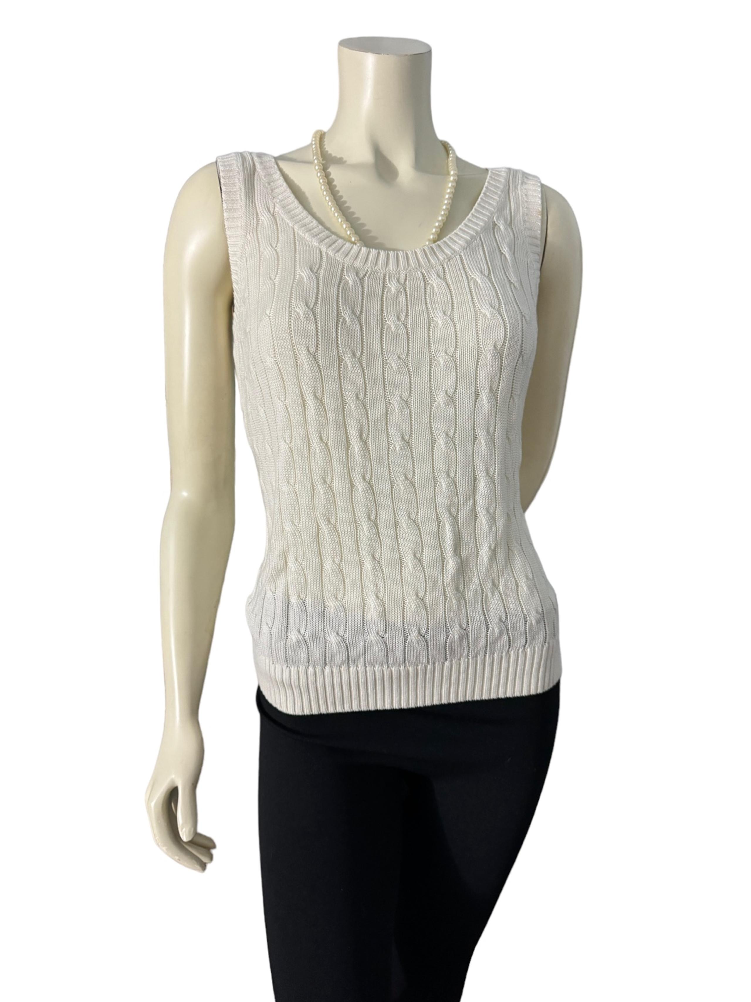 Tommy Hilfiger  | 80s” Women's Cream Sleeveless Knit Soft Sweater Vest Size M