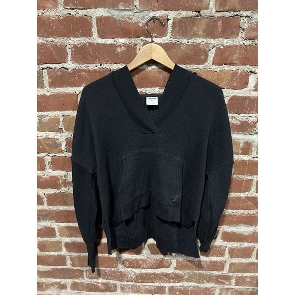 Gymshark Womens Black Knit Pullover Hooded Oversized Sweatshirt Size Small