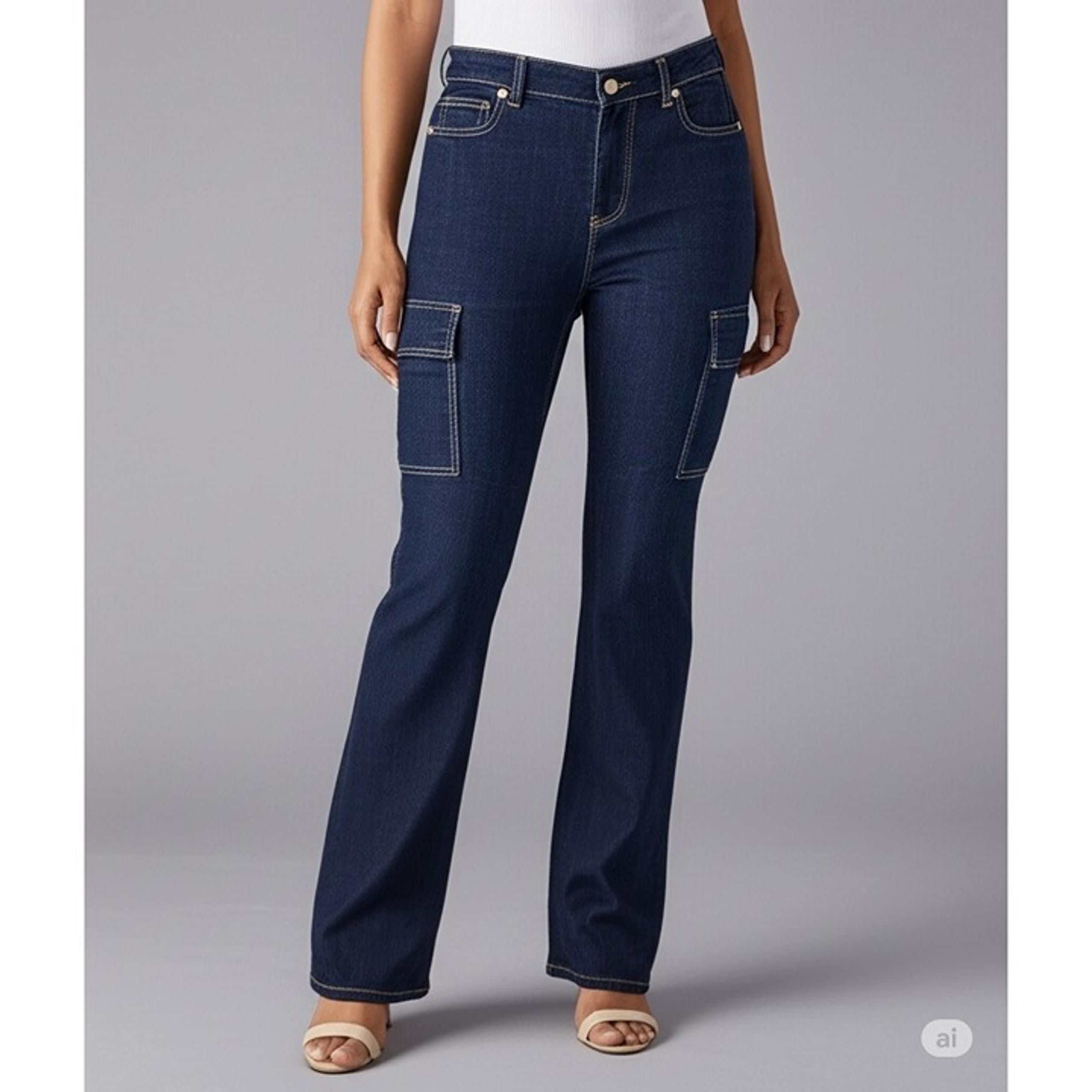 Michael Kors Selma Boot cut Blue Denim Dark Wash Cargo Jeans Women's Size 8 NWT