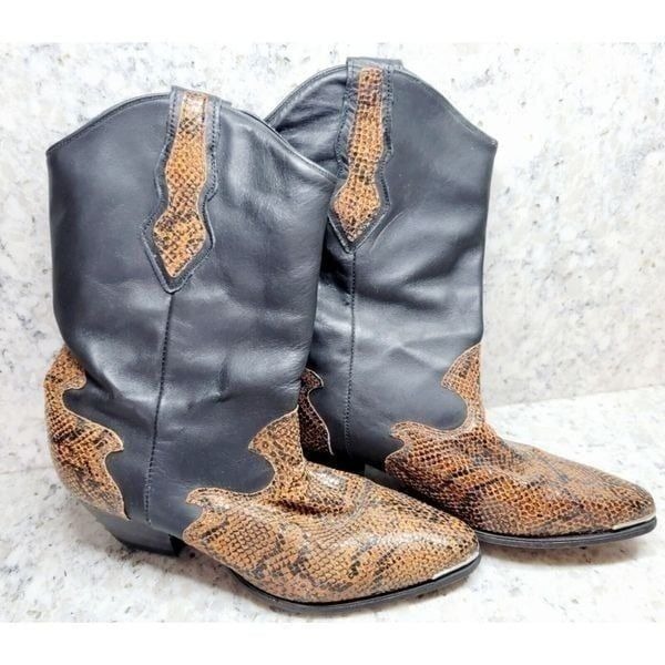 Code West 7 Vintage Women's Leather Brown Black Cowboy Boots Size 7M