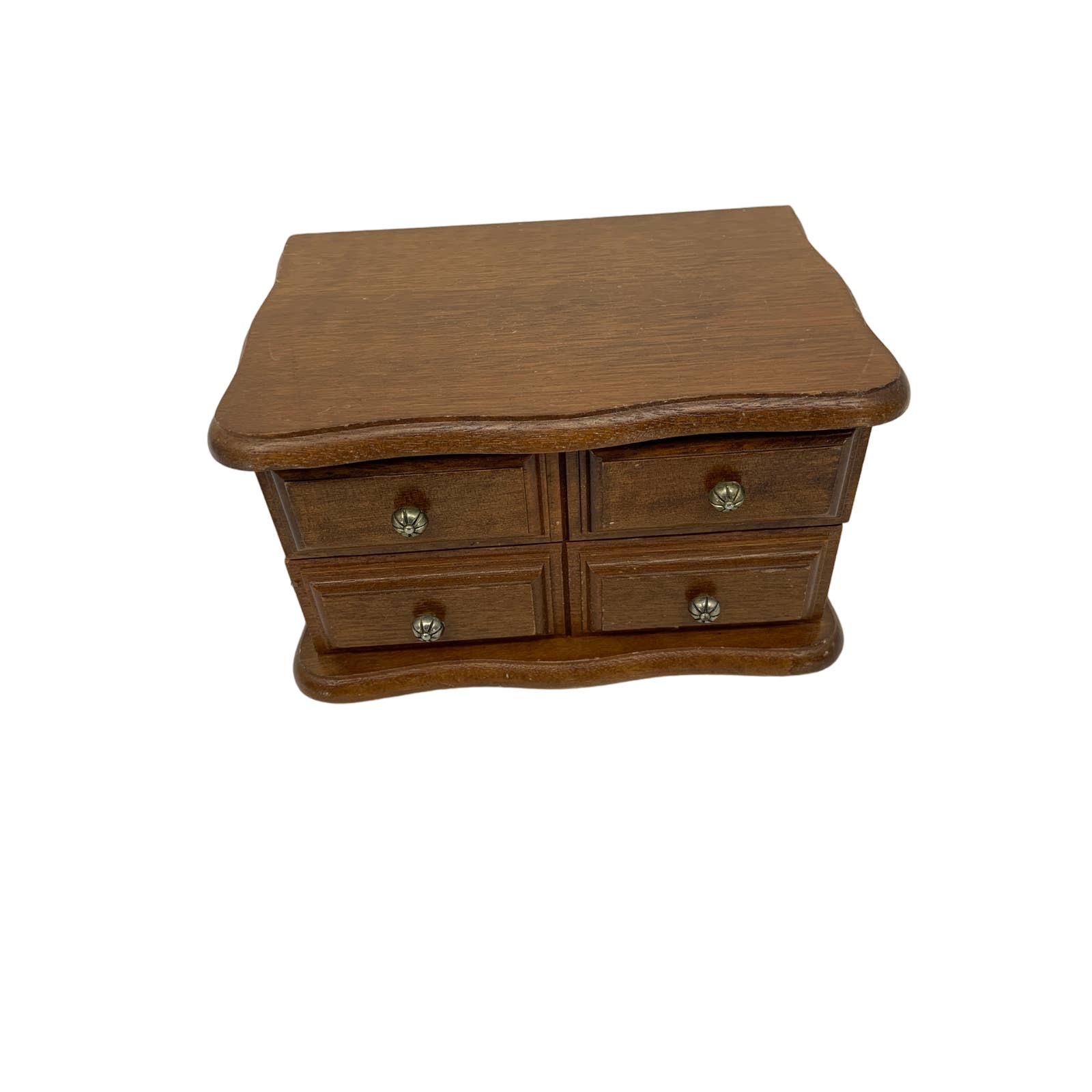 Vintage Small Wooden Jewelry Box with Mirror Two Layers