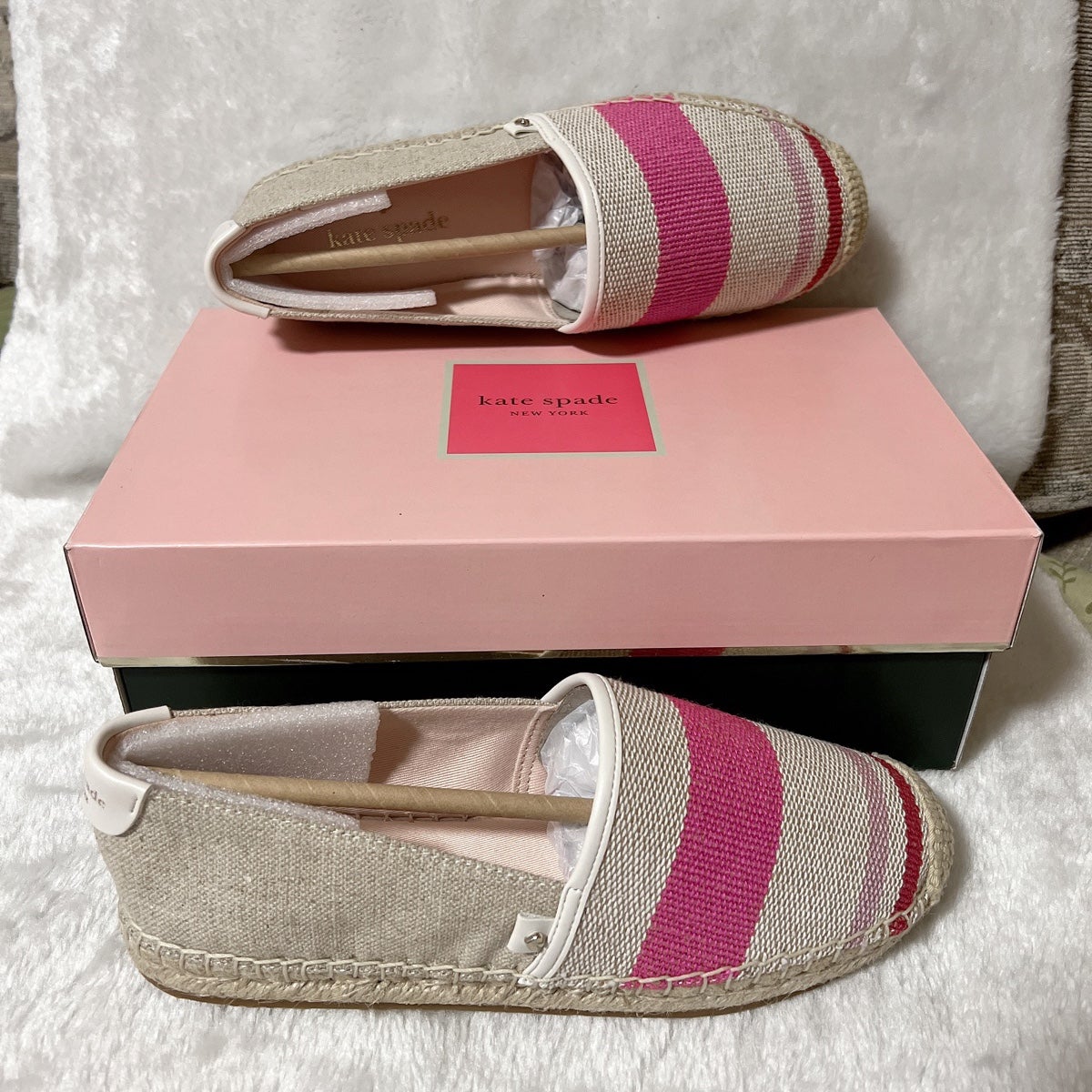 Kate Spade Gramercy Pink Striped Espadrille Slip On Canvas Shoes Size 7