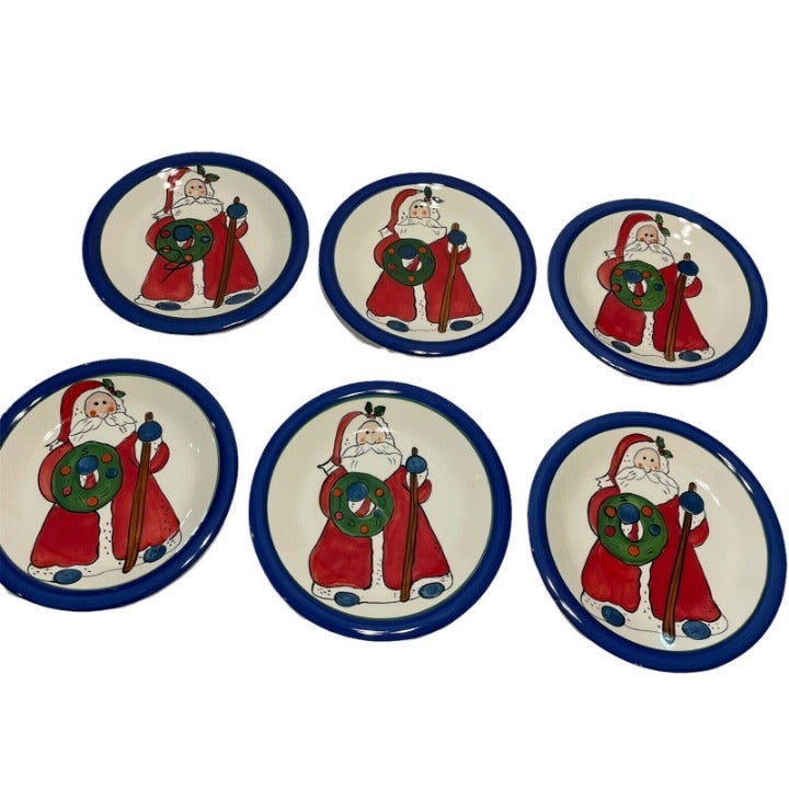 6- Vintage Libbey Holiday Christmas Santa Dinner Plates Dishes 8.5” Wreath