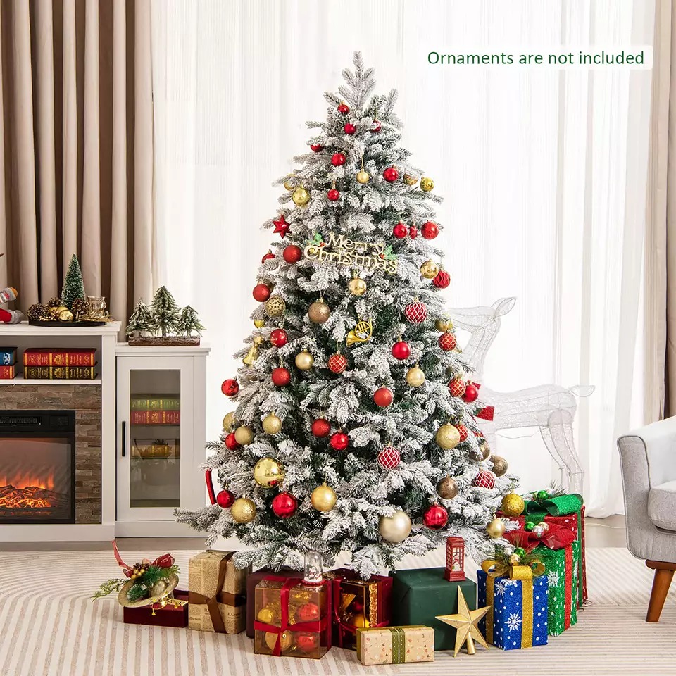 6 FT Snow Flocked Christmas Tree Pre-lit Xmas Tree w/ 260 LED Lights & 1415 Tips