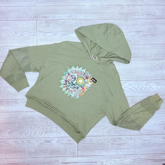 Victoria’s Secret upcycled green cropped work out hoodie sweatshirt size xsmall