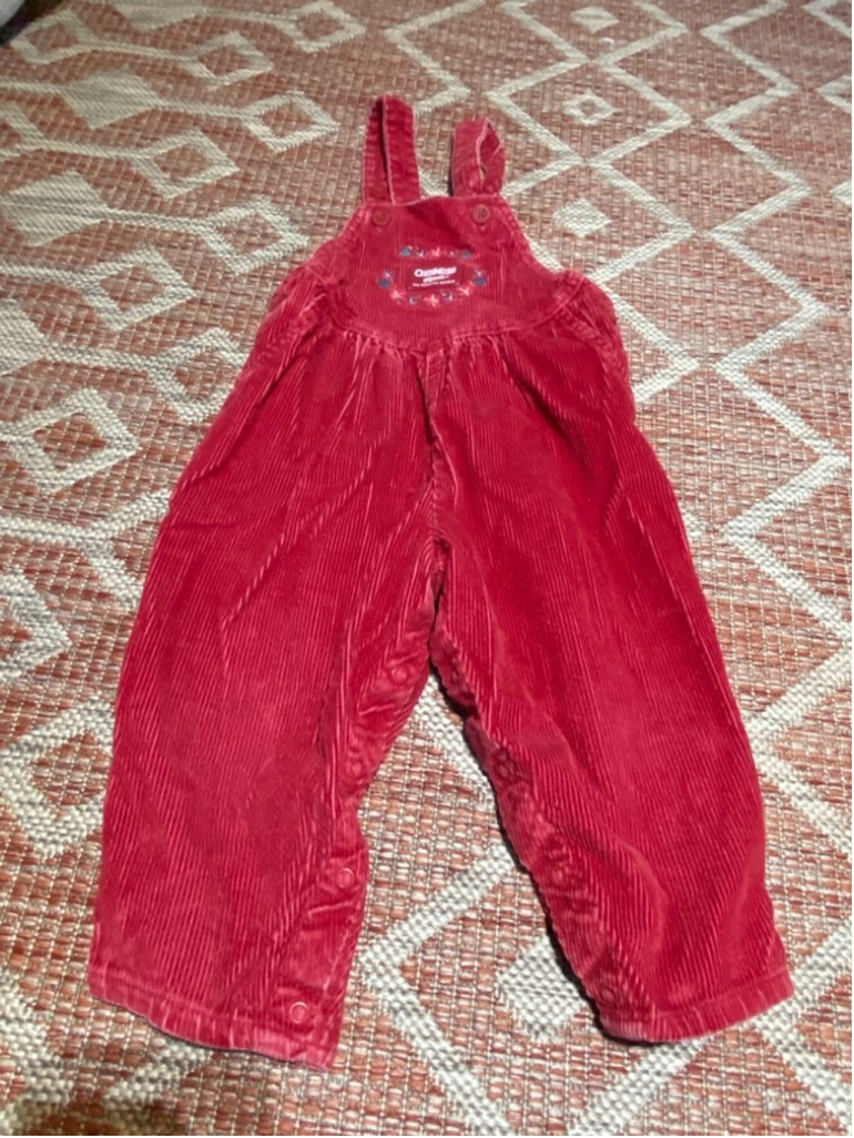Vintage Red Velvet Made in The USA OshKosh Floral Overalls Size 3T