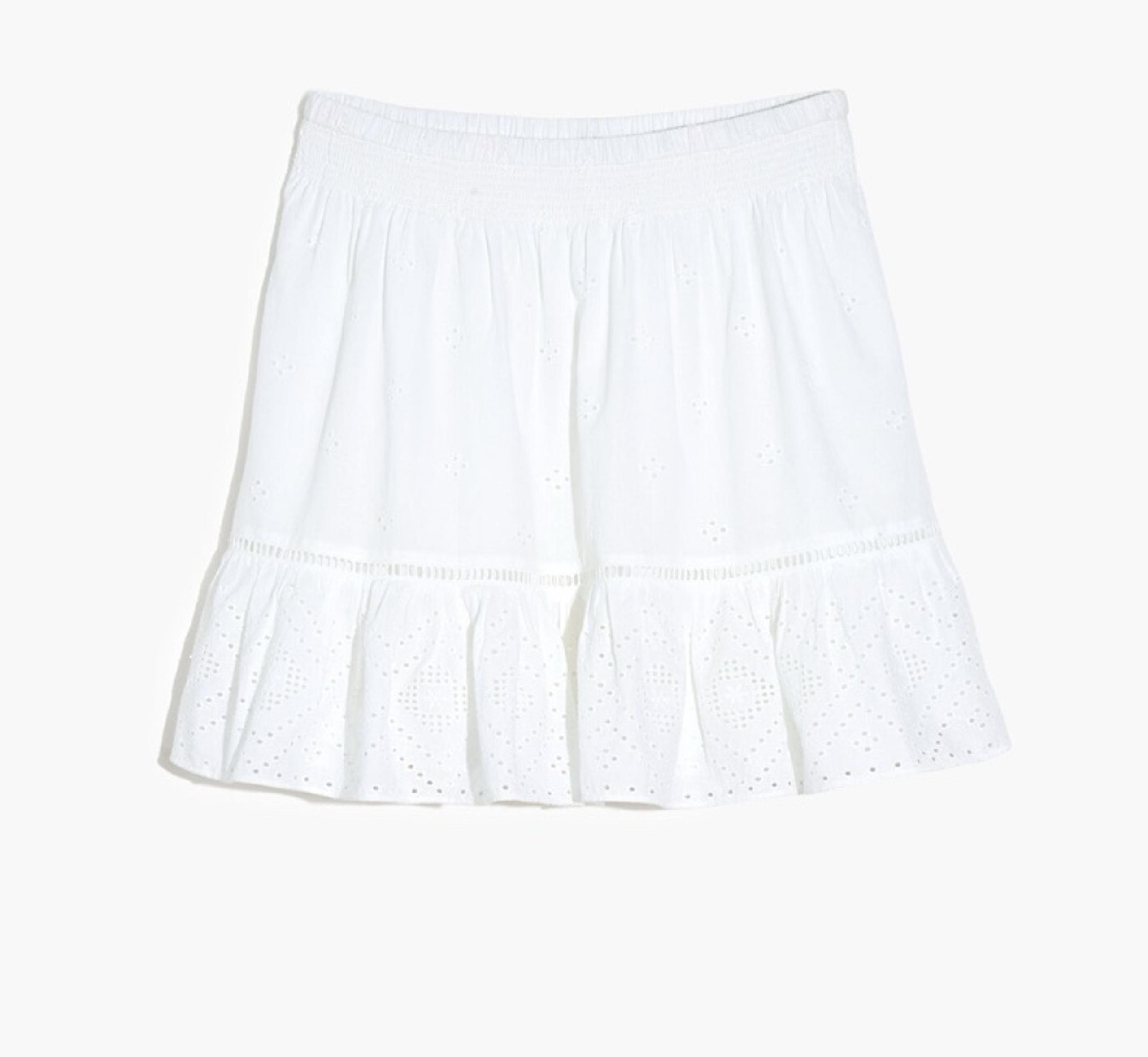 Madewell Embroidered Smock-Waisted Tiered Eyelet White Cotton Mini Skirt Size 1X