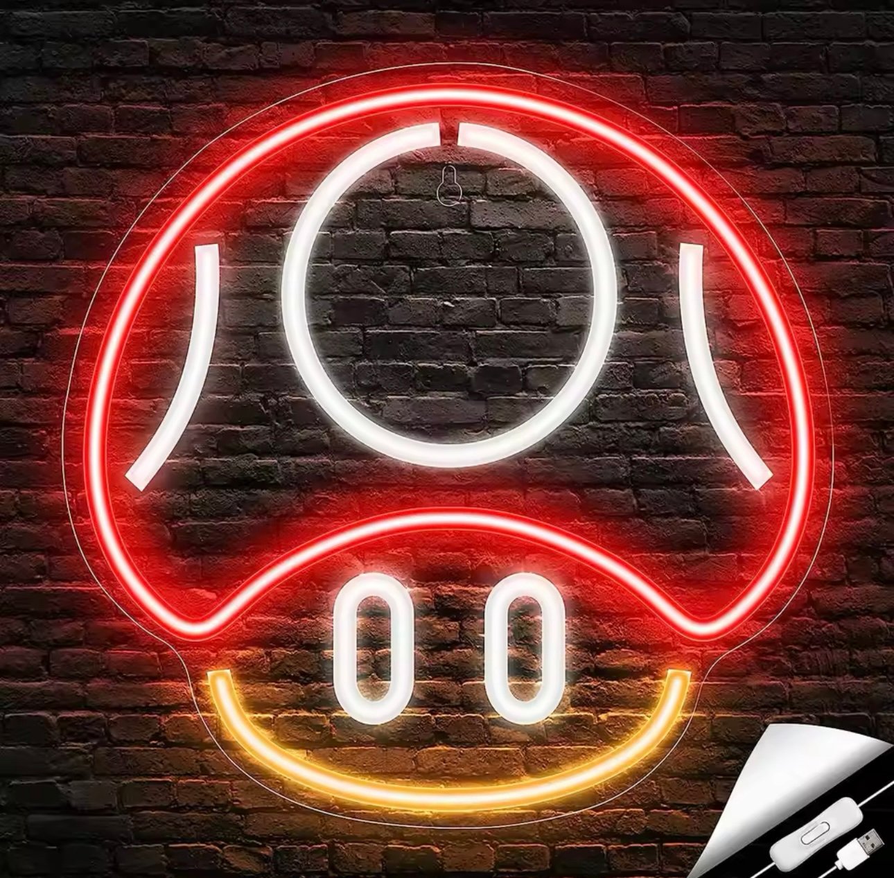 Mario Mushroom LED Neon Style Hanging Light Nintendo Game Fan Bright Wall Decor