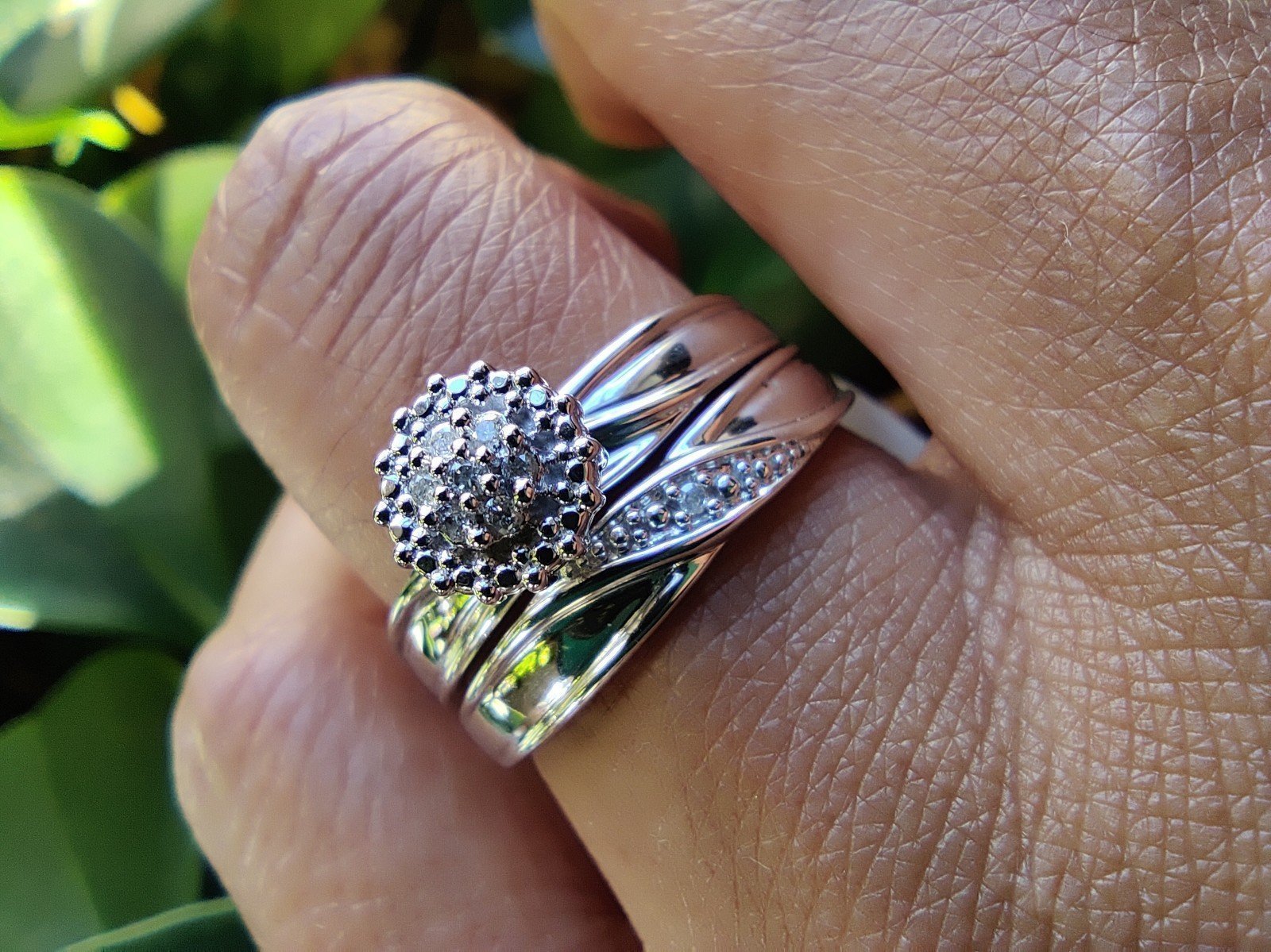 Diamond Engagement Bridal Set 10Kt White Gold Size 7