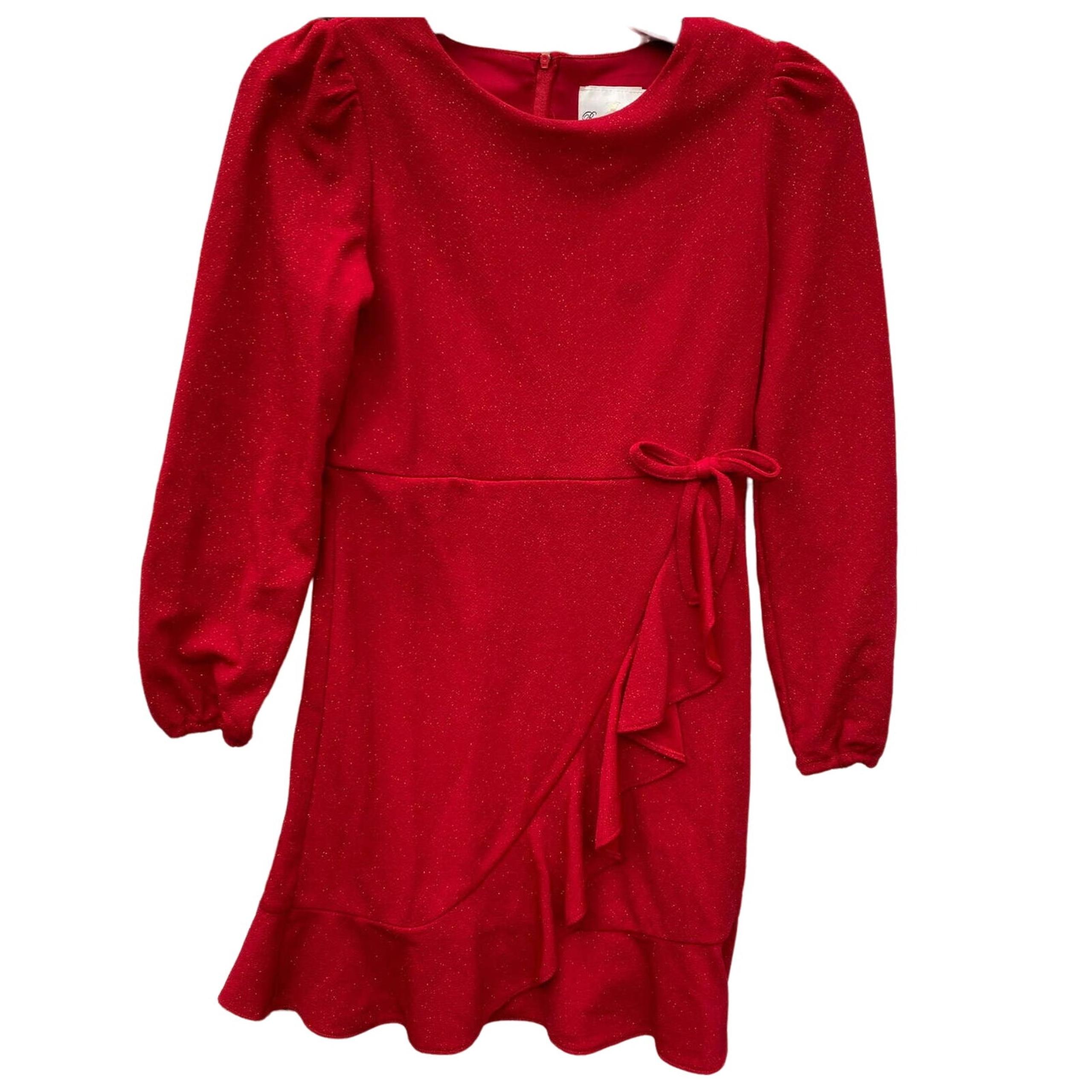 Rare Editions Girls Dress Size 14 Red Sparkly Glitter Ruffled Occasion Holiday