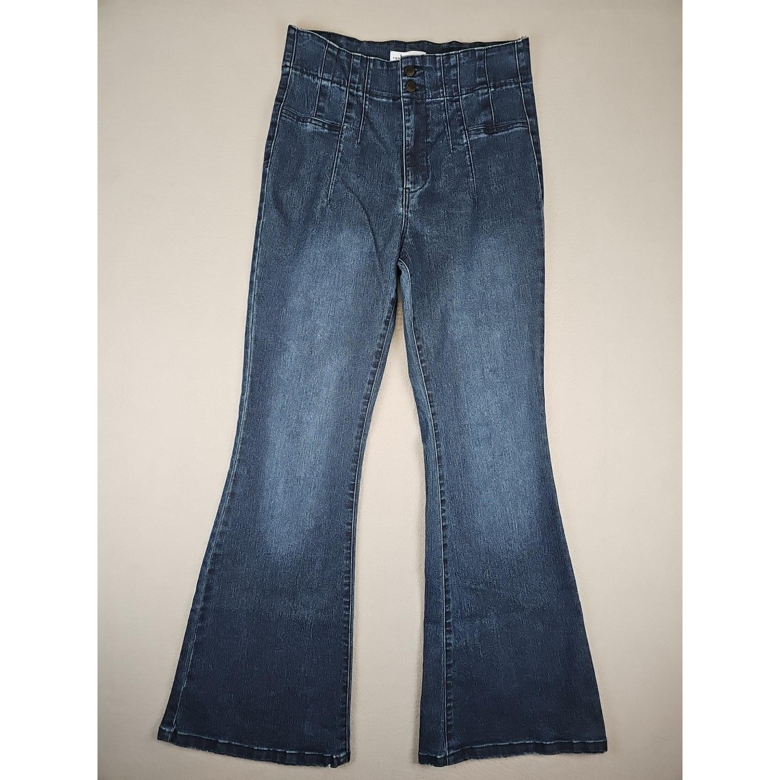 Vanilla Star Flare Wide Leg High Rise Bare Back Denim Jeans Size 9 29x31 BOHO