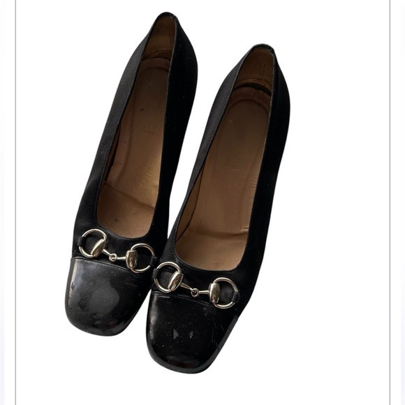 Gucci Vintage black cap toe block heels horsebit Italy Size 9.5