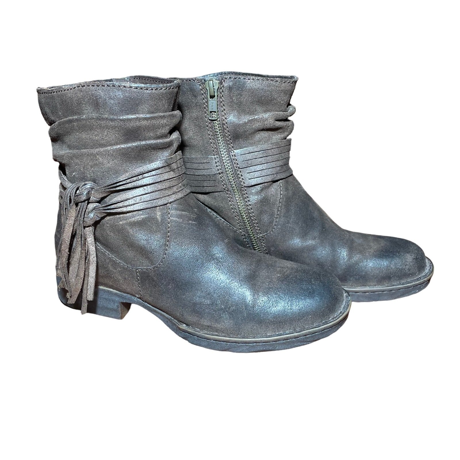 Born Women 7M Kenya Moto Grunge Brown Suede Goth Boots Zip Up Fringe Western
