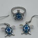 Honolulu Jewelry Co Sterling Silver Synthetic Opal Inlay Turtle Ring & Earrings
