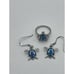 Honolulu Jewelry Co Sterling Silver Synthetic Opal Inlay Turtle Ring & Earrings