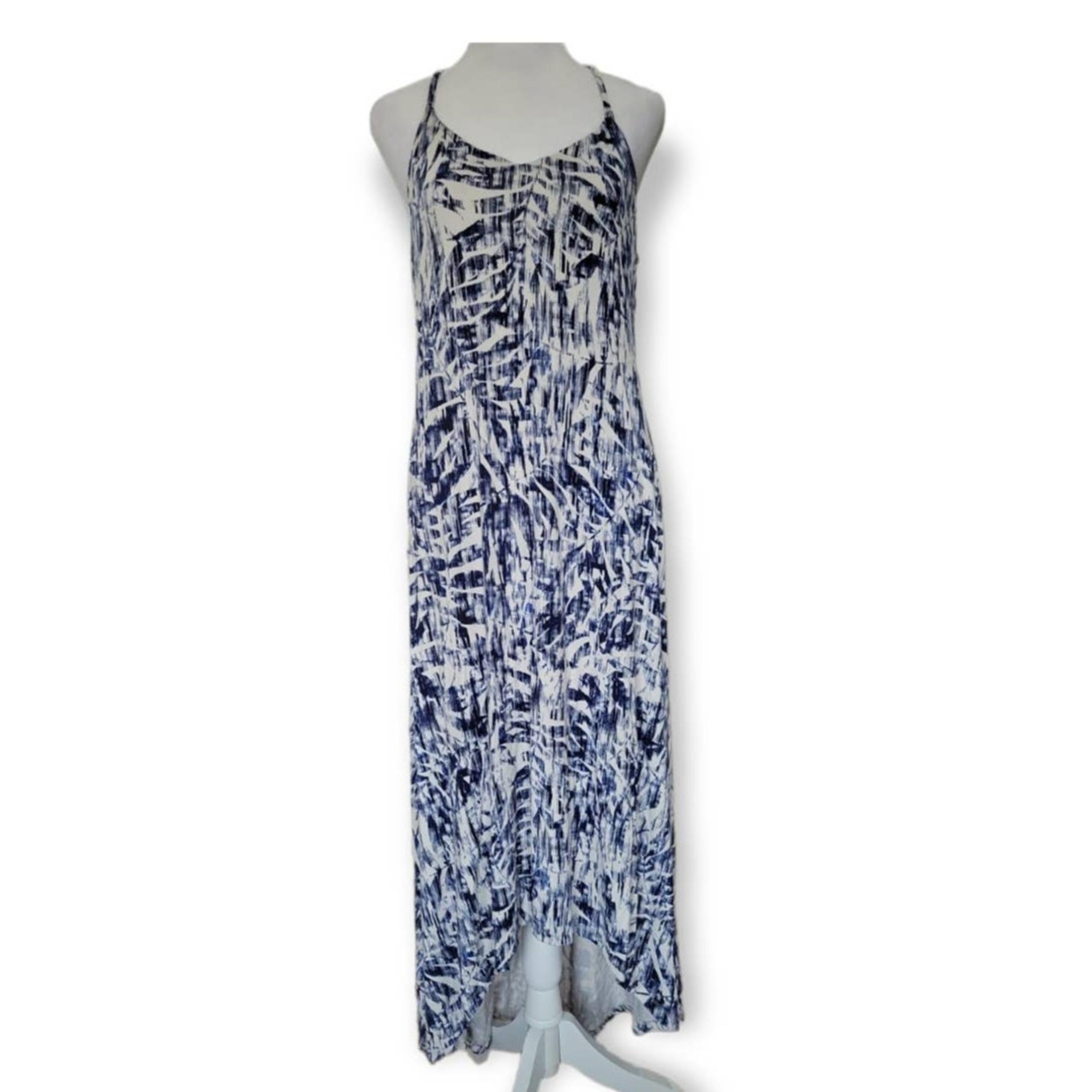 Cynthia Rowley Blue & White Abstract Leaf Hi-Low Maxi Dress – Size M