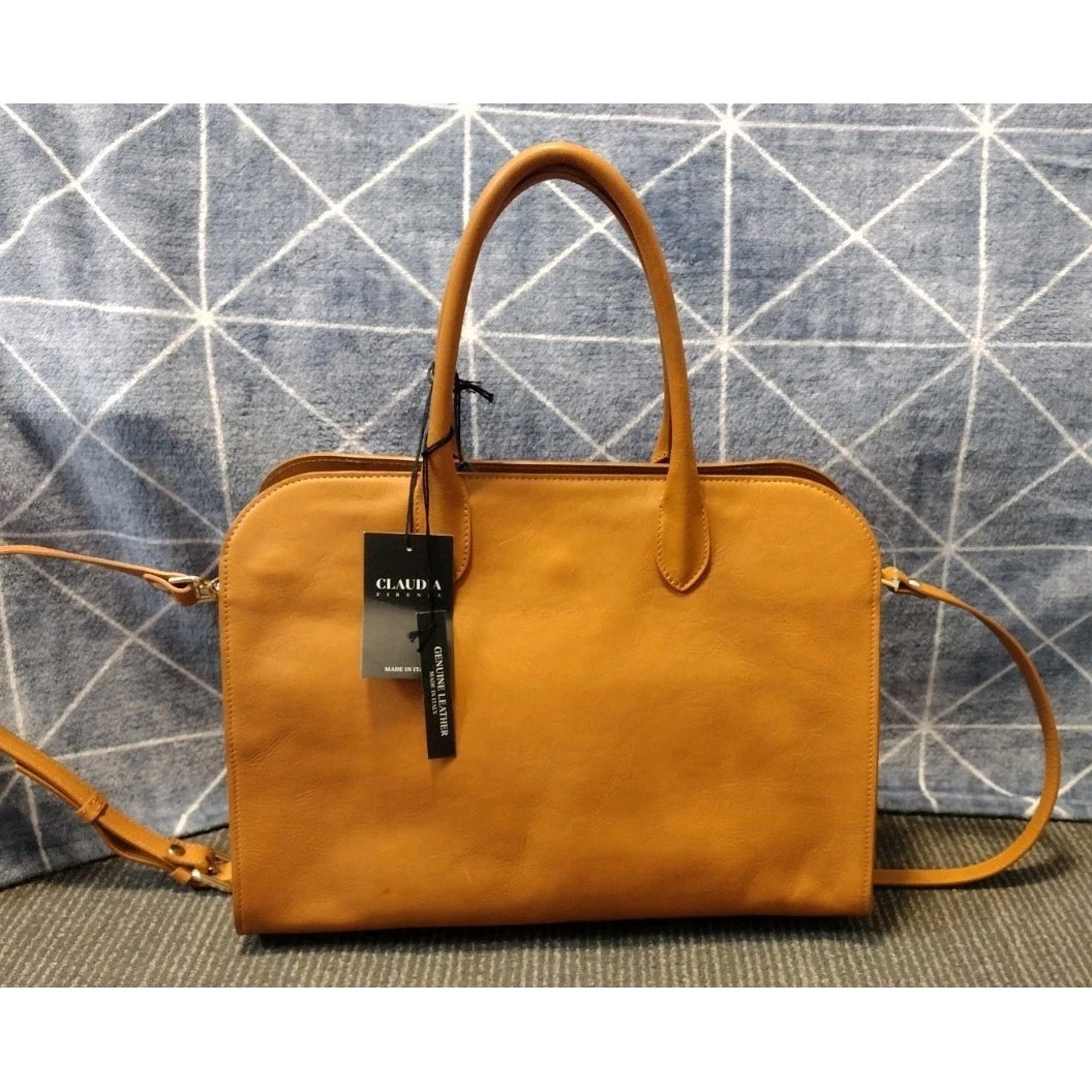 NWT Claudia Firenze Brown Leather Hand Bag Satchel Purse Made In Italy *READ*