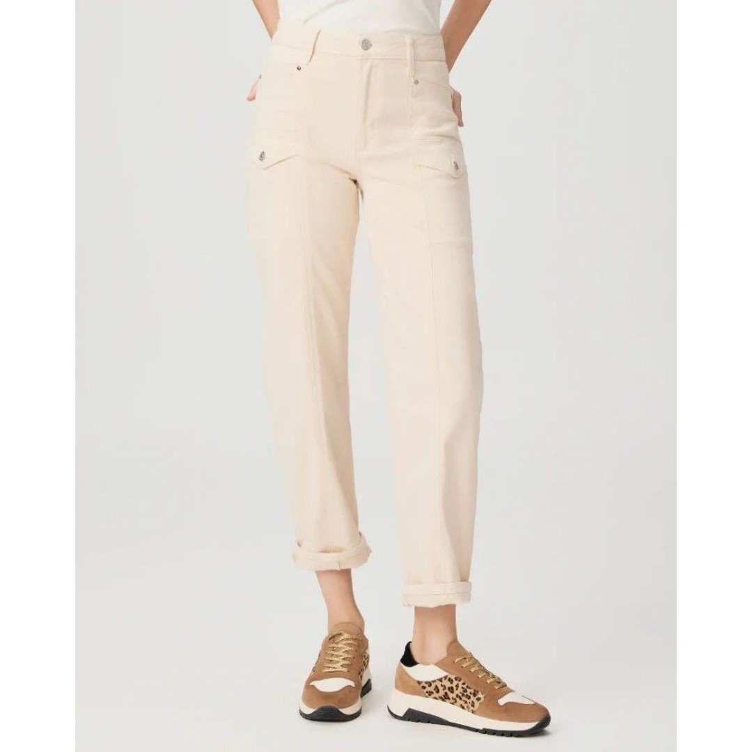 Paige Alexis Cargo Women's Stretch Barrel Leg Pants size 27 NWT Blonde Sand