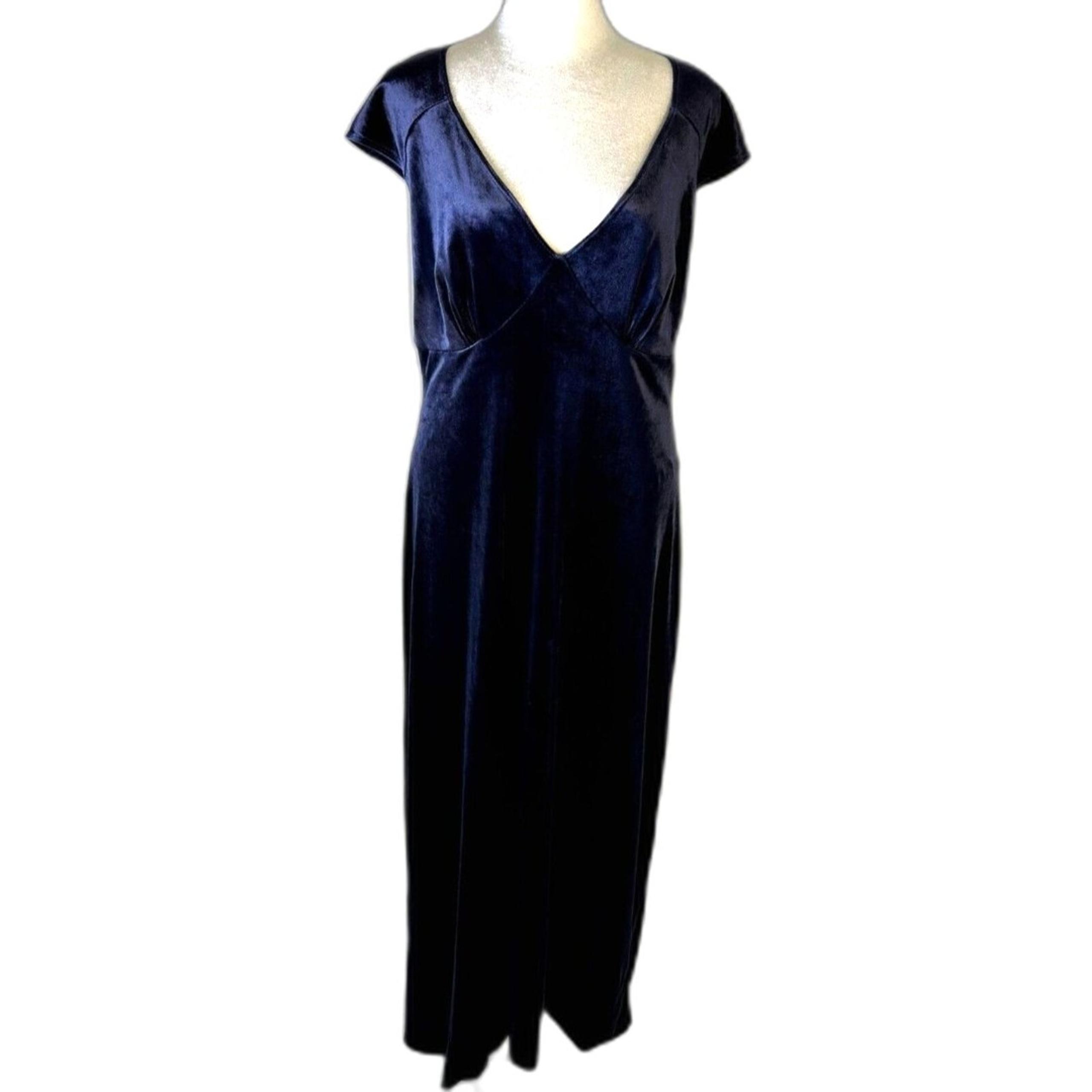 Boston Proper Velvet Dress Wm's M Midnight Blue Stretch Fabric with Snap Crotch