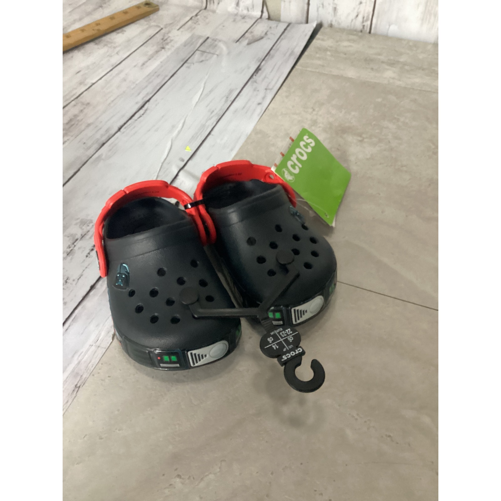 Crocs Black W/ Straps Red Crocbands Clog Shoes Kids Size C6