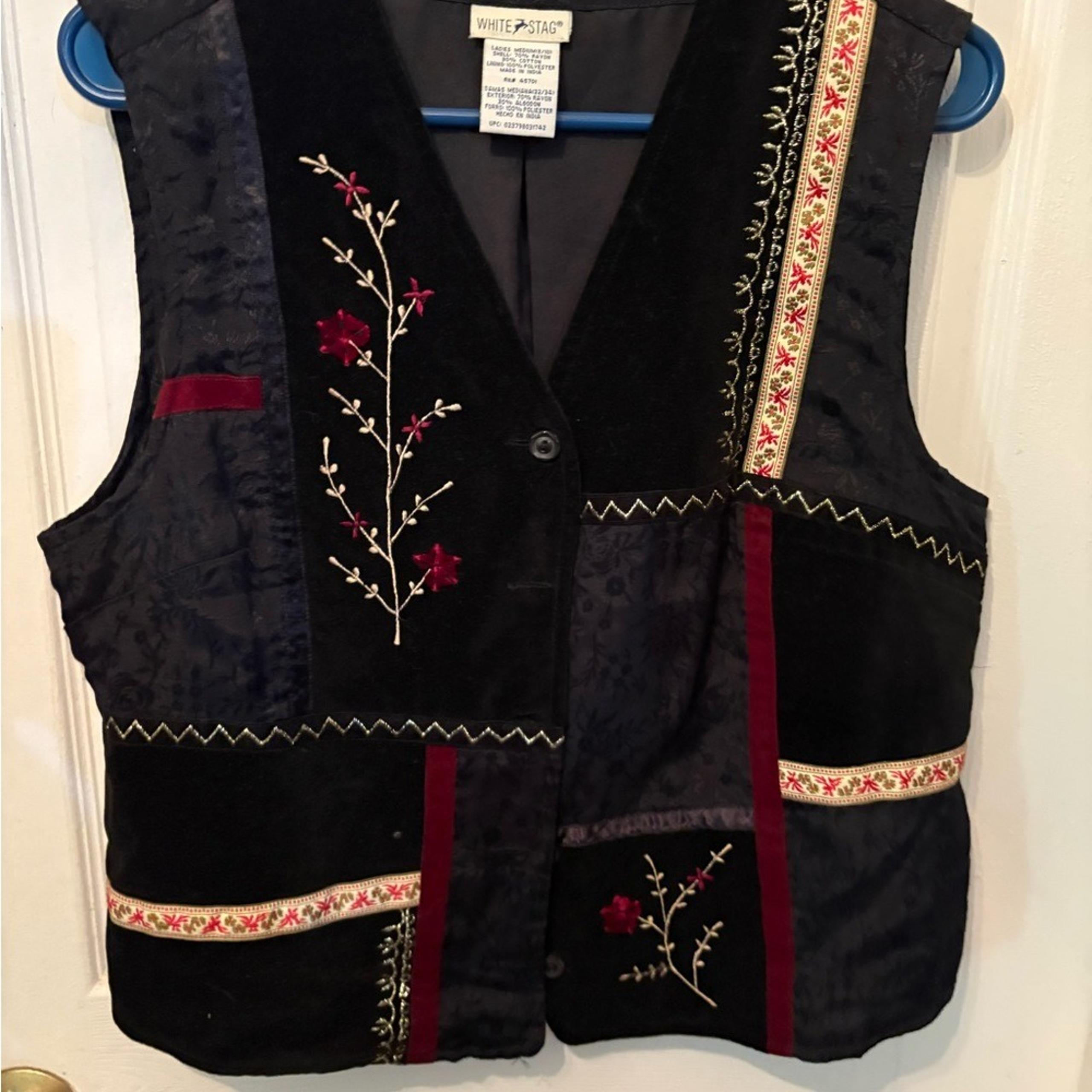White Stag Black and Red Embroidered Vest