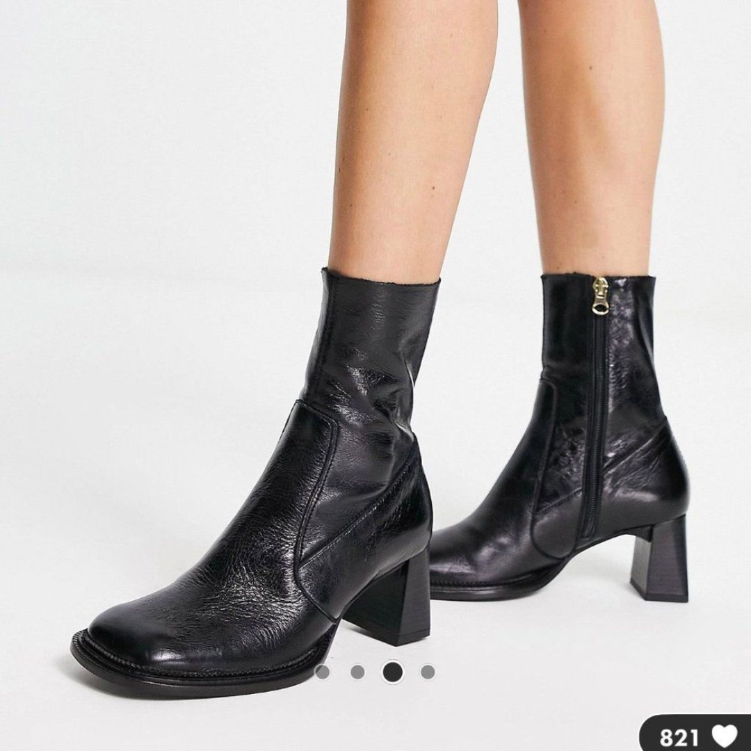 ASOS DESIGN Rueben premium leather mid-heeled boots in black