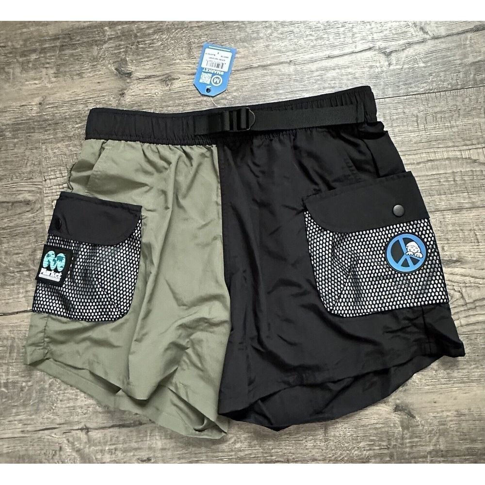 RARE - Market Men's Garden Tech Shorts in Black/Olive Size S