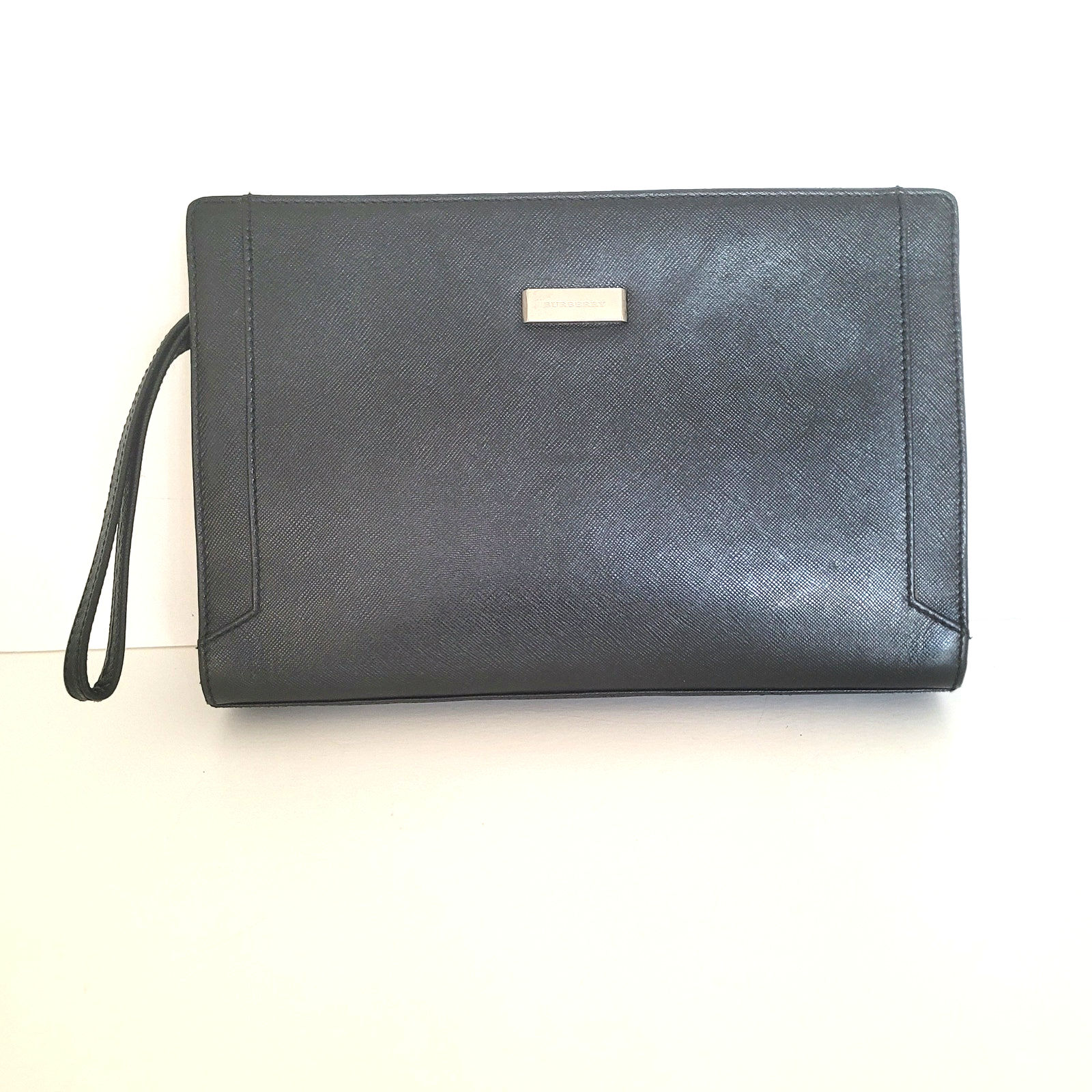 Burberry Vintage Leather Wristlet Zip Unisex Handbag Clutch Black Pouch Bag