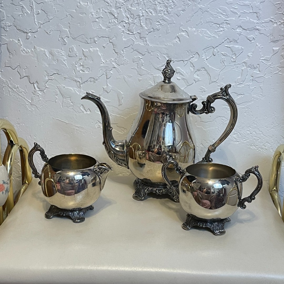 VTG F.B. Rogers Silver Plated Coffee/Tea Pot with Sugar & Creamer