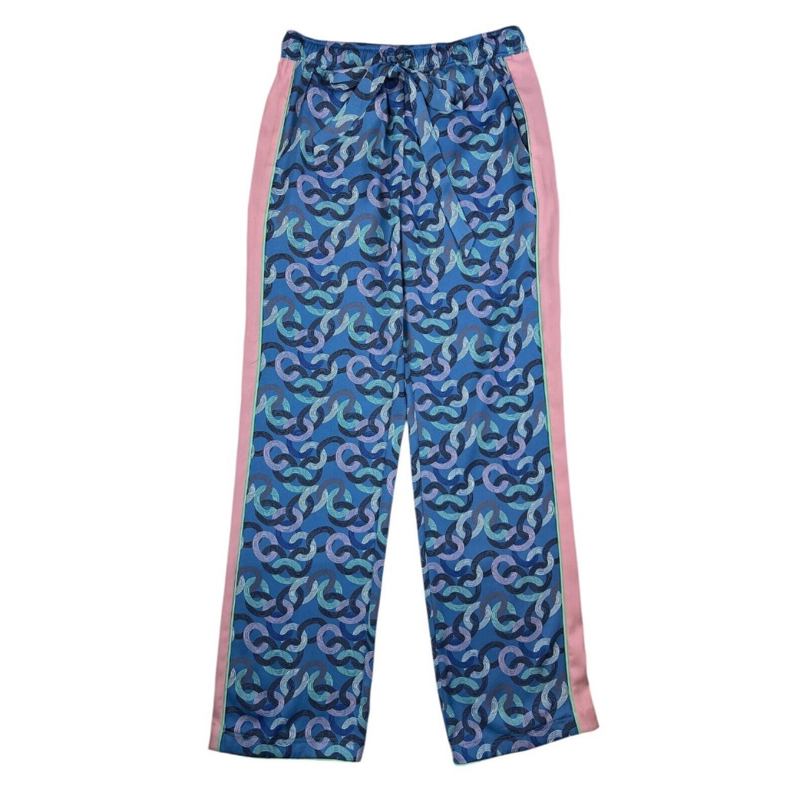Diane Von Furstenberg Pull-on Pants  Women's XS  Blue & Pink Print  Lightweight