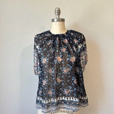 ULLA JOHNSON Inez Blouse Sheer Puff-Sleeve in Multi Floral Print