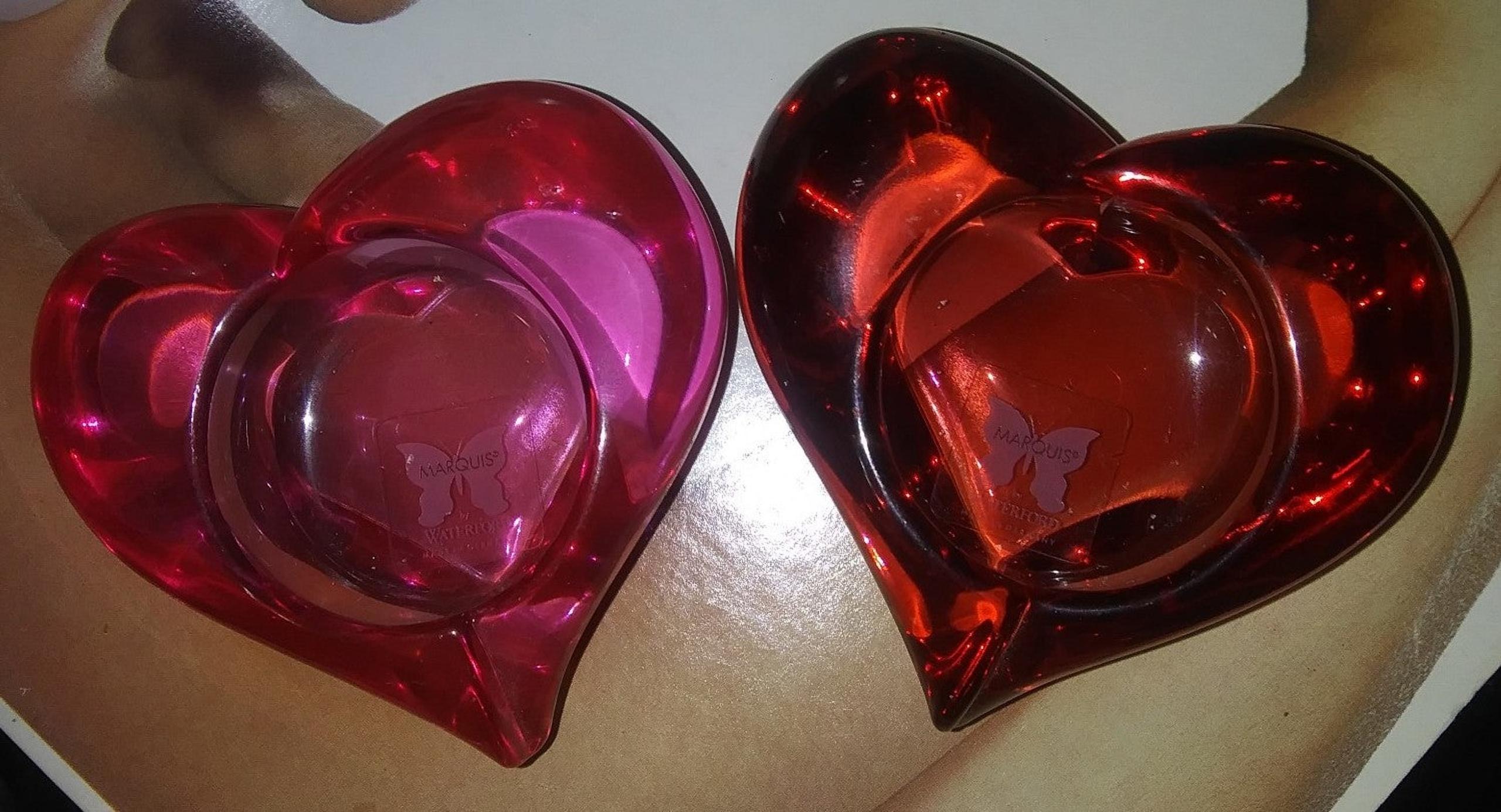Marquis Waterford Germany Red & Pink Heart Tealight Candle Holders Pre-Owned