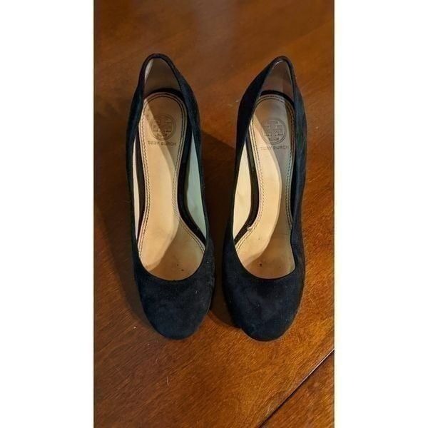 Tory Burch Modern Wedge Pump - Black Suede - 7.5