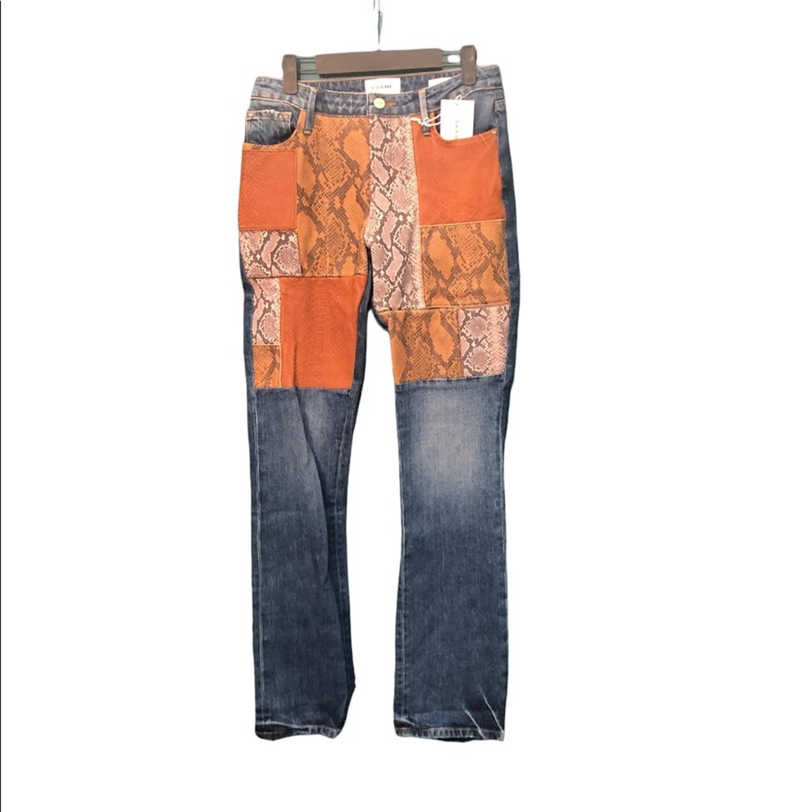 NWT FRAME LE MINI BOOTCUT LEATHER PATCHWORK JEANS