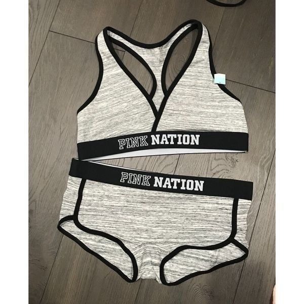Victorias Secret Pink Cotton Set Bralette Logo Shortie Set Large