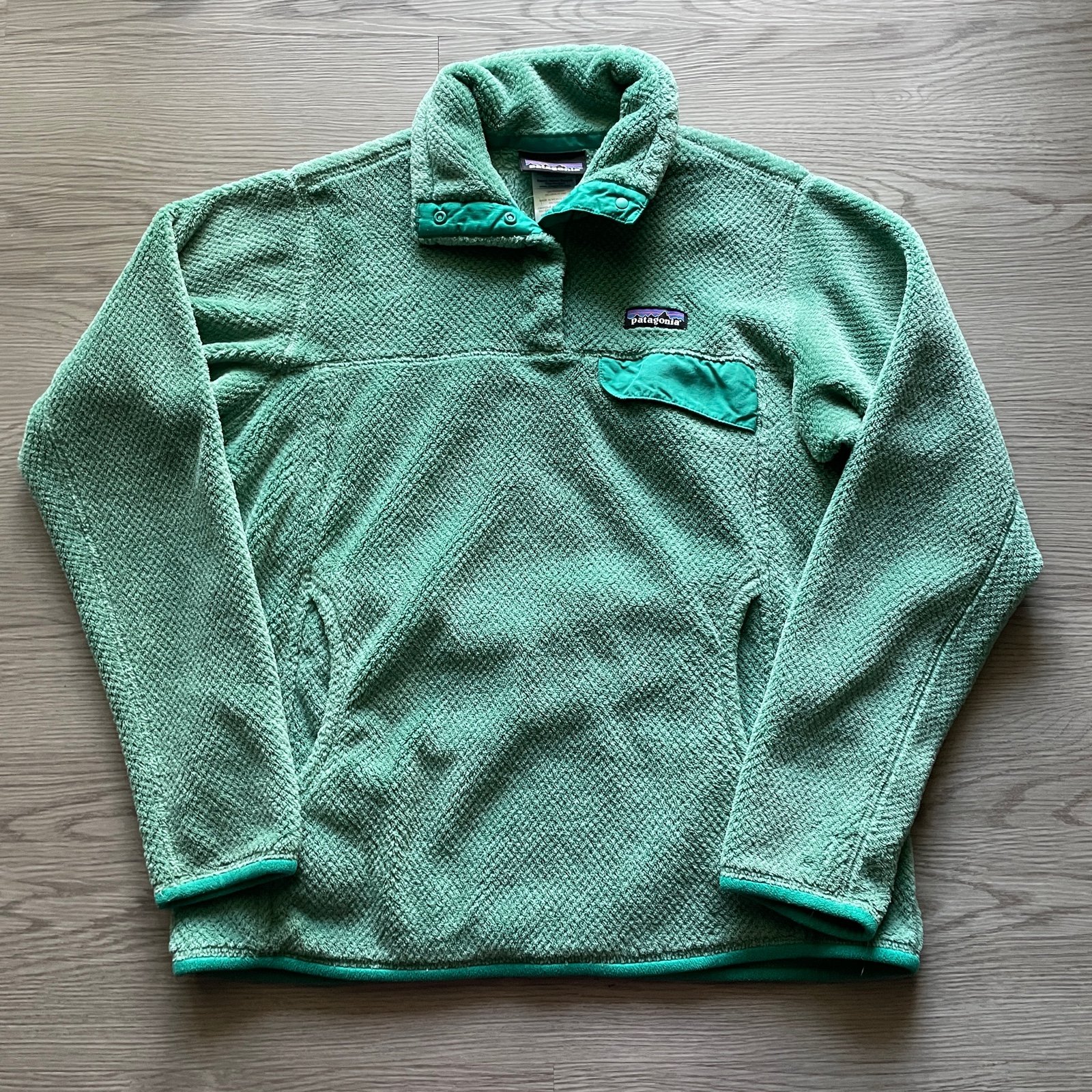 Women's Patagonia Synchilla Snap-T Re-Tool Mint Green Fleece Pullover Jacket M