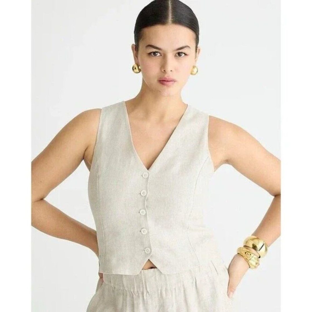 J. Crew Slim Fit Linen Vest Tan Flax Size 16/XL NWOT