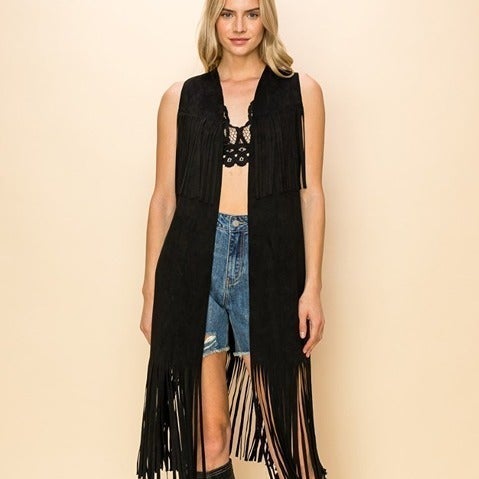 VOCAL FAUX SOFT SUEDE FRINGE MIDI VEST (3-colors) (S-3X) RODEO HIPPIE WESTERN 3X
